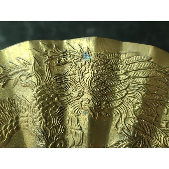 Solid Brass Mid-Century Asian Fan With Phoenix Wall Decor Vintage, Set Of Three - Picture 10 of 10